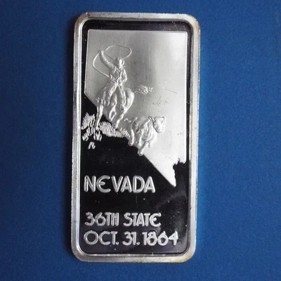 1975 NEVADA 1 Oz Silver Art Bar 36th State 1864 - State Capital Carson City - Image 1 of 4