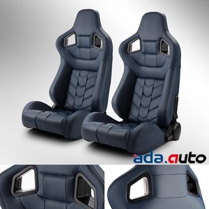 Unverisal Pure Series PVC Reclinable Blue Racing Seats W/Slider Left/Right - Picture 1 of 9