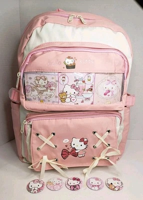 Hello Kitty Ita Backpack Peachy Pink Crisscross Lacing Kawaii School Bag  NEW - Image 1 of 4
