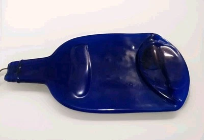 Blue Melted Glass Bottle Hanging Bread/ Sushi/Appetizer Serving Plate 13" x 6.5" - Image 1 of 4