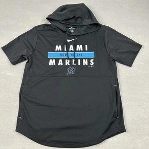 Miami Marlins Sweater Men Medium Black Solid Nike Pullover Pockets Hood MLB M - Picture 1 of 9