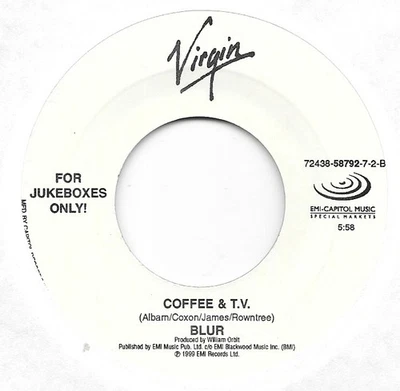 BLUR Tender/Coffee & TV on Virgin 90s alternative 45 with jukebox strip HEAR Foto 1 de 3
