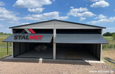 Blechgarage 6x4,5m Fertiggarage Doppeltgarage Stahl/Metallgarage Schwingtore - Bild 1 von 4
