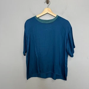 NATION LTD teal satin marie boxy top size S Small Womens Casual Short Sleeve - Picture 1 of 9