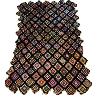 Abuela Cuadrada Afgana Negra Multicolor Crochet Tiro Hecho a Mano De Colección 64" x 42 Foto 1 de 4