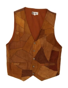 VINTAGE Mens Suede Waistcoat Large Brown Patchwork Leather DW37 - Picture 1 of 3