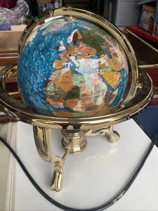 Globo mondiale blu oceano tavolo lapislazzuli oceano supporto pietra preziosa con tre gambe - Foto 1 di 6