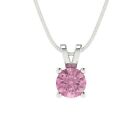050 Ct Round Vvs1 Pink Simulated Pendant Necklace 18 Box Chain 14K White Gold
