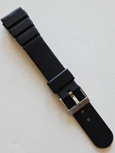 18mm - Black Rubber Watch Band / Thick - ( Stainless Steel / Silver Buckle ) - Picture 1 of 3
