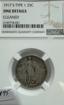 1917 S STANDING LIBERTY QUARTER TYPE 1 NGC FINE F - Image 1 of 4