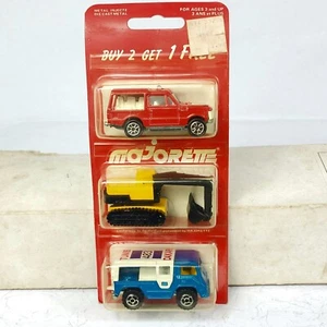 VINTAGE MAJORETTE 3 PACK EXPLORATEUR, RANGE ROVER, PELLE MECANIQUE SHOVEL NEW - Picture 1 of 9