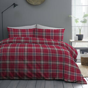 Red Cosy Check Tartan Check 100% Brushed Cotton Flannelette Duvet Cover Set