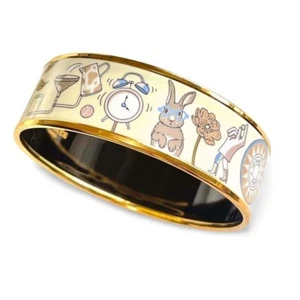 Vintage Hermes cloisonne enamel golden bangle with artistic illustration. - Picture 1 of 10