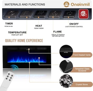 36" Electric Fireplace, LED Heater, 12 Flame Settings, Realistic 12 Color Fla... - Picture 1 of 12