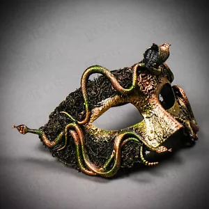 Máscara de ojos dorada verde Halloween bosque Medusa serpiente mascarada hombres mujeres NUEVO - Imagen 1 de 6