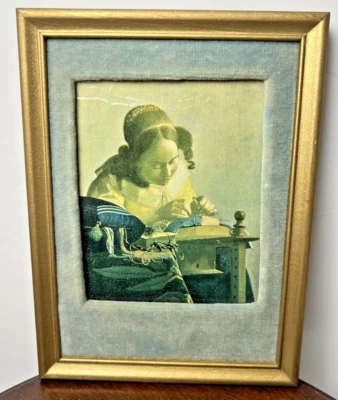 Pintura Reproducción Enmarcada Mate Terciopelo Jan Vermeer Vintage The Lace-Maker Foto 1 de 4