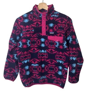 Patagonia Synchilla Snap-T Pullover Fleece Aztec Red Lightweight Girls Sz L 12 - Picture 1 of 8