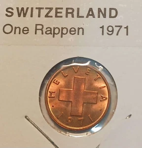 1971 Switzerland 1 Rappen Bronze Coin BU - Picture 1 of 2