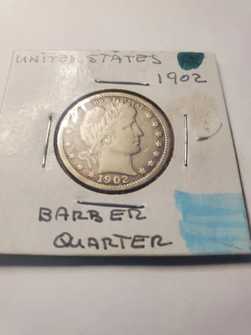 1902 Barber Silver Quarter Very Fine Condition 90% Silver V F Condition Cover