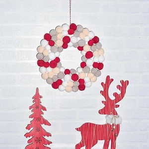 Valery Madelyn 14'' 35cm Red & White Christmas Baubles Wool Door Wreath Xmas New - Picture 1 of 12