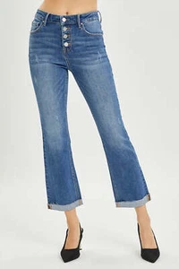 RISEN Full Size Button Fly Cropped Bootcut Jeans - Picture 1 of 19