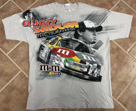 Vintage Elliott Sadler Chase Authentics M&M’s NASCAR Full Print Shirt Mens 2XL Cover