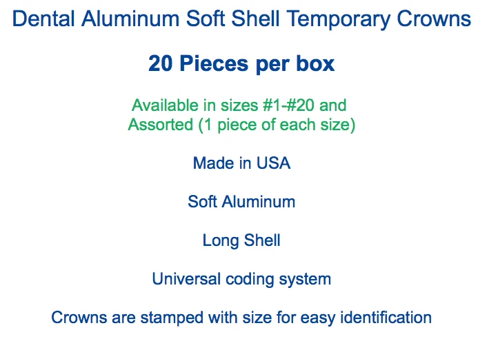 Coronas temporales dentales con carcasa de aluminio (20 piezas) tamaños 1-20 SUAVES Foto 1 de 1