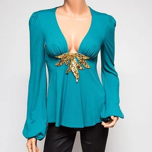T-shirt maglietta Ingwa Melero Teal manica vescovo 49 TBT SL piccola $212 nuova con etichette - Foto 1 di 6