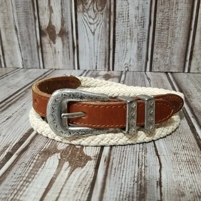 Autêntico tecido trançado fóssil e cinto de couro fivela de metal 34 x 0,75 envio rápido - Imagem 1 de 4