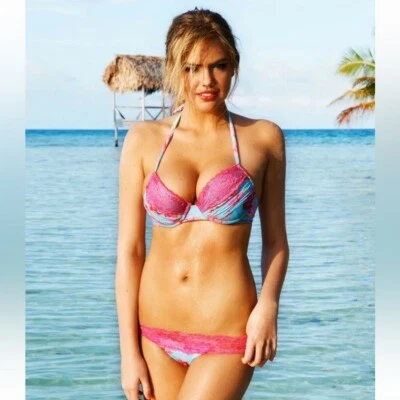 RARO! NUEVO BEACH BUNNY ROSA DREAMSICLE FLORAL MEDIANO BIKINI SOLO Foto 1 de 4