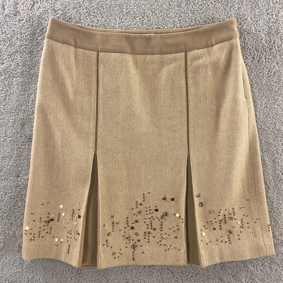 Falda lápiz plisada de lana Ann Taylor LOFT para mujer 12 lentejuelas forradas de sarga tostada Foto 1 de 4