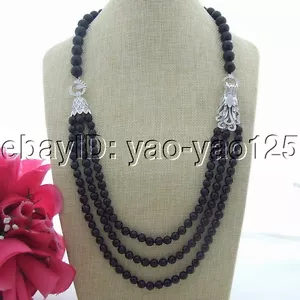 3 Strands Faceted Round Onyx CZ Connector Necklace 28" free shipping - Picture 1 of 3