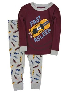 Toddler Boys Burgundy Cotton Race Car Pajamas Fast Asleep Sleep Set - Picture 1 of 1