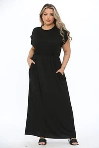 Womens Maxi Dress Oversized 2 Side Pockets Short Sleeve Jersey Dress Plus Size - Picture 1 of 24
