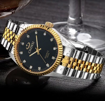 Reloj de lujo CHENXI para hombre y mujer plateado entre el oro estrás para amantes Foto 1 de 4