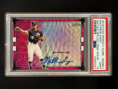 2018 Leaf Perfect Game #BAML1 Matthew Lugo - SC Mtl Auto PINK Wave /6 - PSA 9 - Image 1 of 4