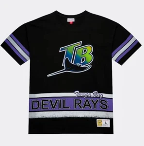 TAMPA BAY DEVIL RAYS MLB OVERSIZE RETRO LOGOS SCHWARZES T-SHIRT MITCHELL & NESS NEU MIT ETIKETT - Bild 1 von 6