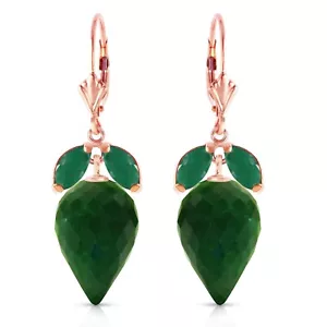 14K. SOLID GOLD EARRING WITH DANGLING POINTY BRIOLETTE DYED GREEN SAPPHIRES & EM - Picture 1 of 5