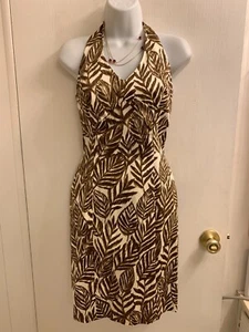 NWT JONES NEW YORK STRETCH HALTER WHITE/BROWN SEXY SUMMER DRESS 4 RETAIL $99.00 - Picture 1 of 9