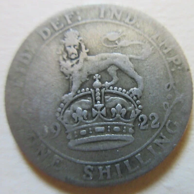 1922 Great Britain UK SILVER ONE SHILLING Coin. (W185) - Image 1 of 2