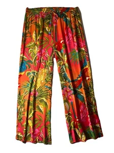 Rachel Zoe Damen Hose Large Tropical Parrot Print Wide Leg Gummibund - Bild 1 von 9
