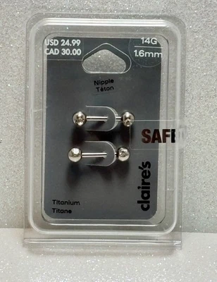 Claire’s Tono Plateado con Estrás Titanio 14G Pezón Barras - Paquete de 2 Nuevo Foto 1 de 2