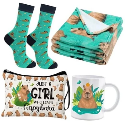 4 Piezas Divertido Juego de Regalos Capibara Franela Manta Suave Calcetín Novedad Maquillaje  Foto 1 de 4