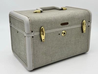 Vintage 1950s SAMSONITE Blue/Green Tweed Train Case Luggage Make Up Carry On - Image 1 of 4