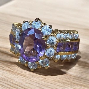 Anillo de cóctel vintage de plata de ley 925 con amatista vermeil y circonita cúbica talla 7 - Imagen 1 de 8