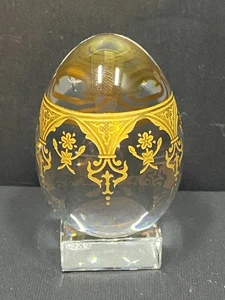 Baccarat Signed Clear Crystal Egg with Gold Filigree Retired With Stand - Picture 1 of 7