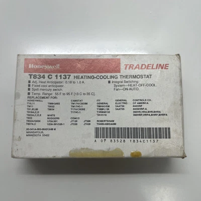 NEW Honeywell 24V Heating-Cooling Thermostat, 60F to 90F p/n T834C 1137 - Image 1 of 4