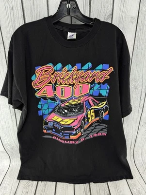 Vintage 1995 Brickyard 400 NASCAR Graphic Print T-Shirt Logo 7  Size XL Black - Image 1 of 4