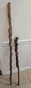 Pair 38 And 54 Inch Twisted Wooden walking Stick Hiking Cane Wood Hike WAlk - Picture 1 of 9