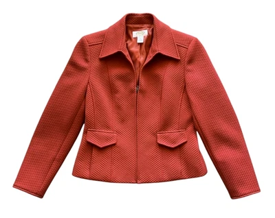 Chaqueta Blazer TALBOTS Óxido/Naranja DIAMANTE ACOLCHADO EN RELIEVE Bolsillos con Cremallera Completa 8 Foto 1 de 4